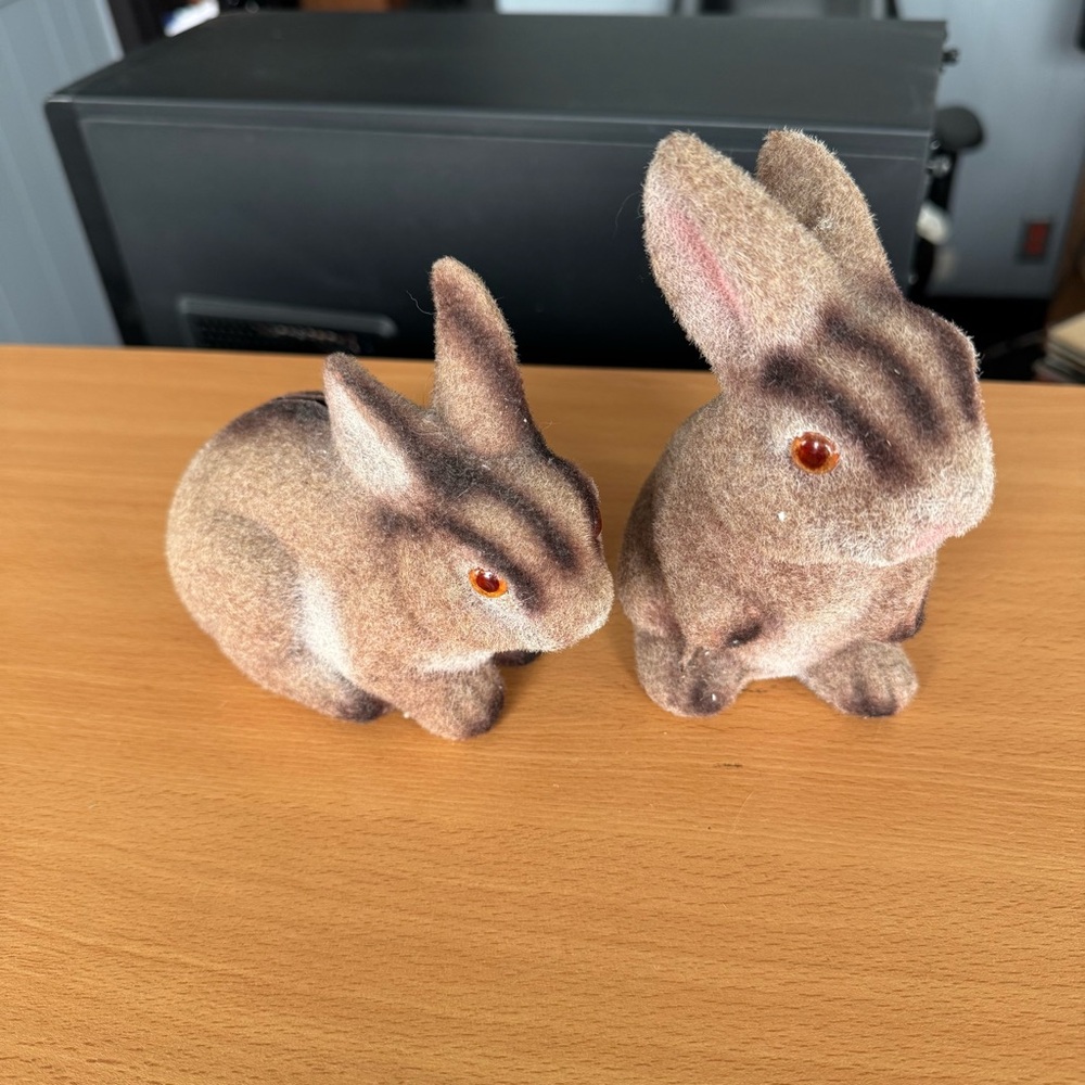 Brown Vintage Flocked Rabbit Figurines